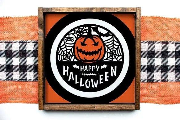 Scary Pumpkin Happy Halloween Wood Sign - 12"x12" - Festive Fit Home