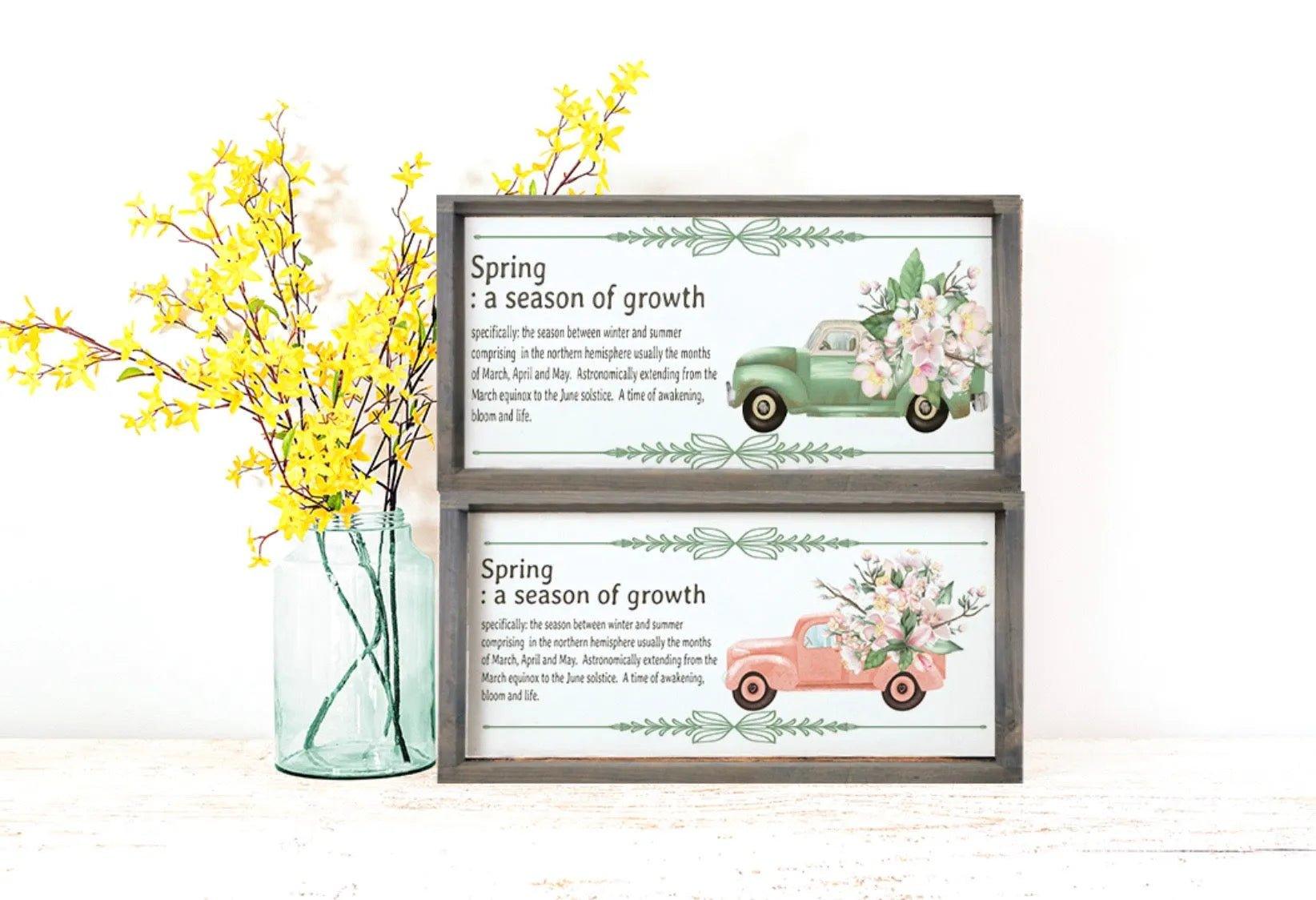 Spring Wall Art - Definition Farmhouse Truck Floral Framed Wood Sign - 12"x24" - Festive Fit Home