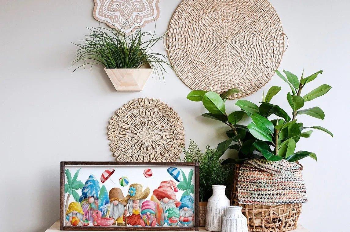 Summer Beach Gnomes Framed Wood Sign - 12"x24" - Festive Fit Home