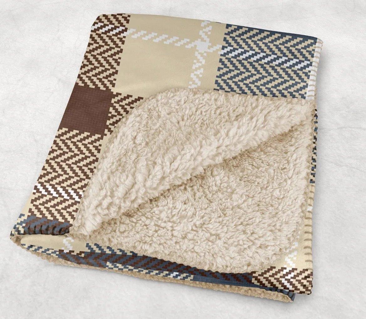 Tan and Arctic Gray Plaid Fall Sherpa Throw Blanket - 60" x 80" - Festive Fit Home