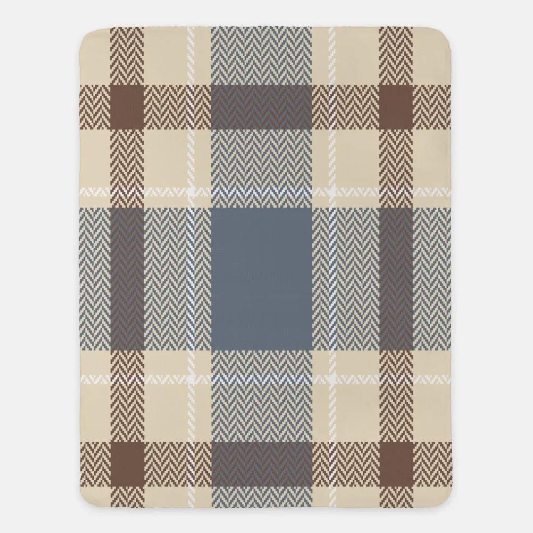 Tan and Arctic Gray Plaid Fall Sherpa Throw Blanket - 60" x 80" - Festive Fit Home