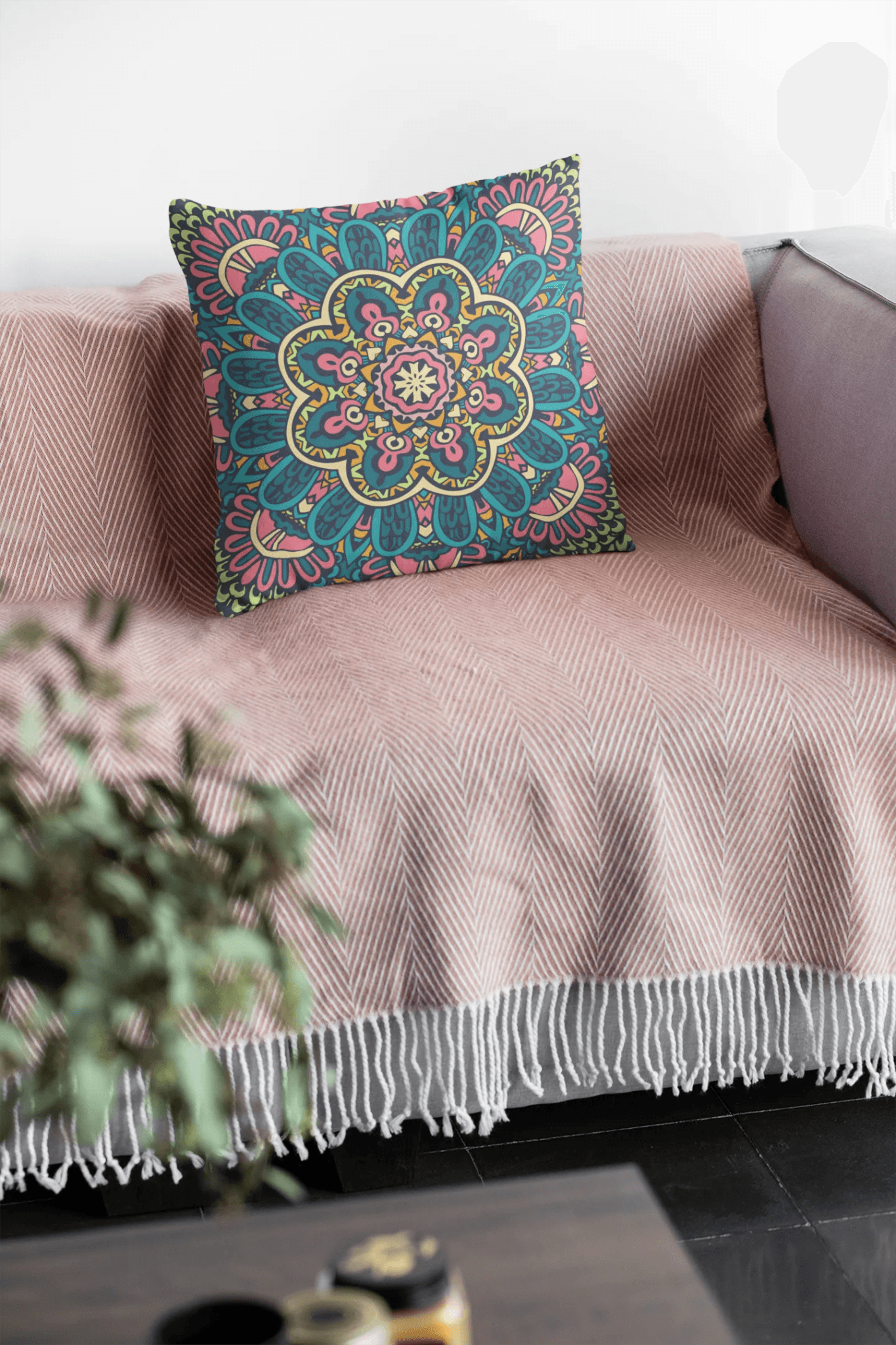 Turquoise Boho Throw Pillow Cover - Festive Fit Home