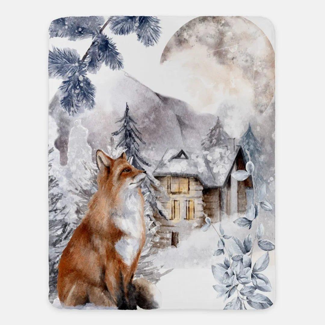 Winter Fox Sherpa Throw Blanket - 60" x 80" - Festive Fit Home
