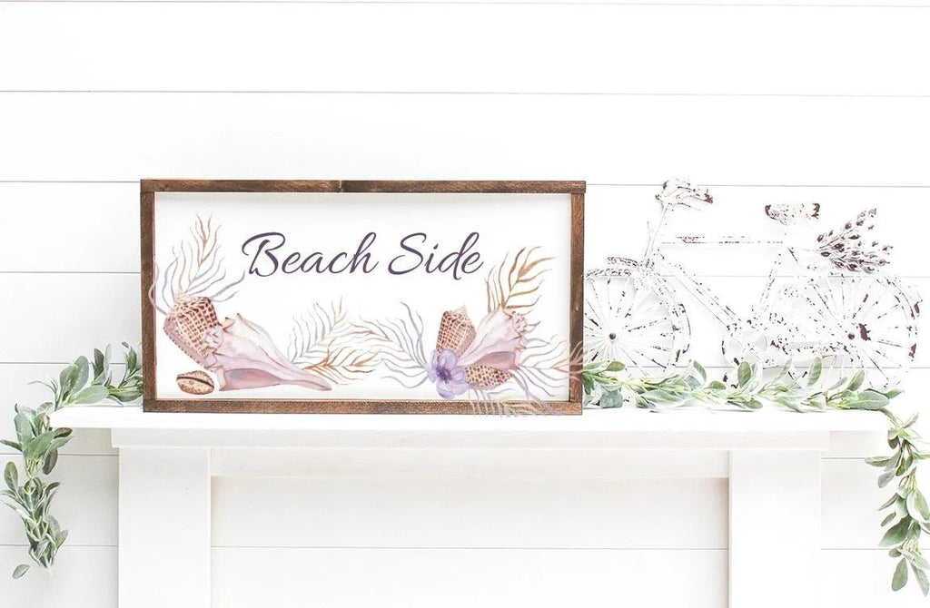 Beach Side Summer Artwork Framed Wood Sign - 12"x24" - Festive Fit Home