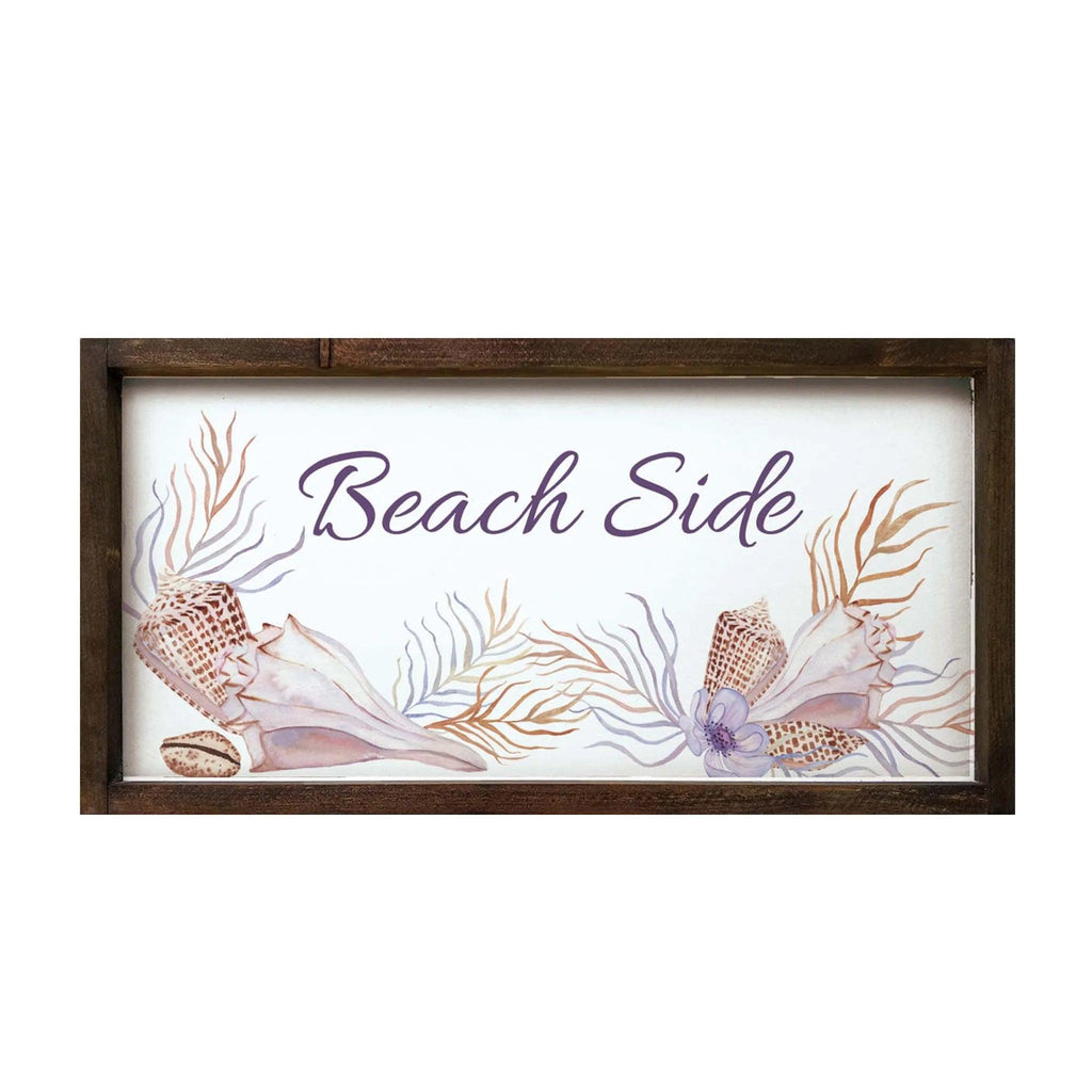 Beach Side Summer Artwork Framed Wood Sign - 12"x24" - Festive Fit Home
