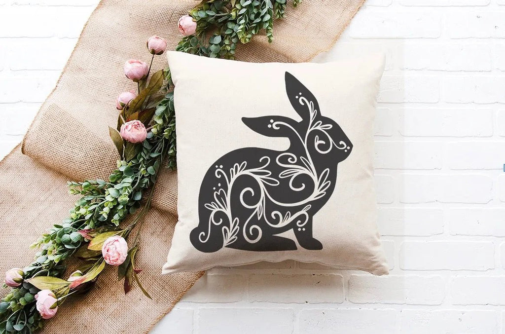 Bunny Silhouette Pillow Cover (Black | Right) - Festive Fit Home