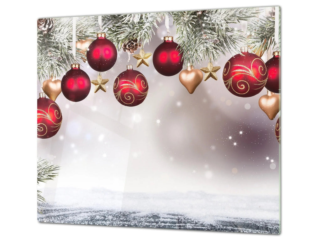 Christmas Serving Platter - Snowy Red & Gold Ornaments Holiday Party Tray - Festive Fit Home