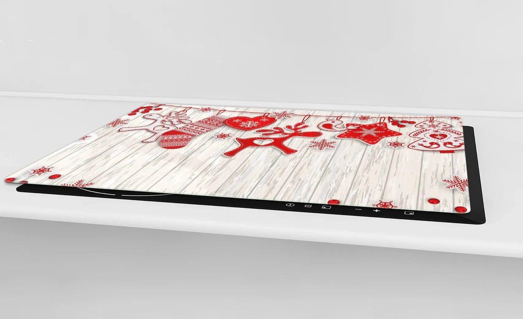 Cooktop Cover - Christmas Reindeer Garland | Gas and Induction Electric Stove Top Cover | Multi - Purpose Charcuterie and Cutting Board - Festive Fit Home