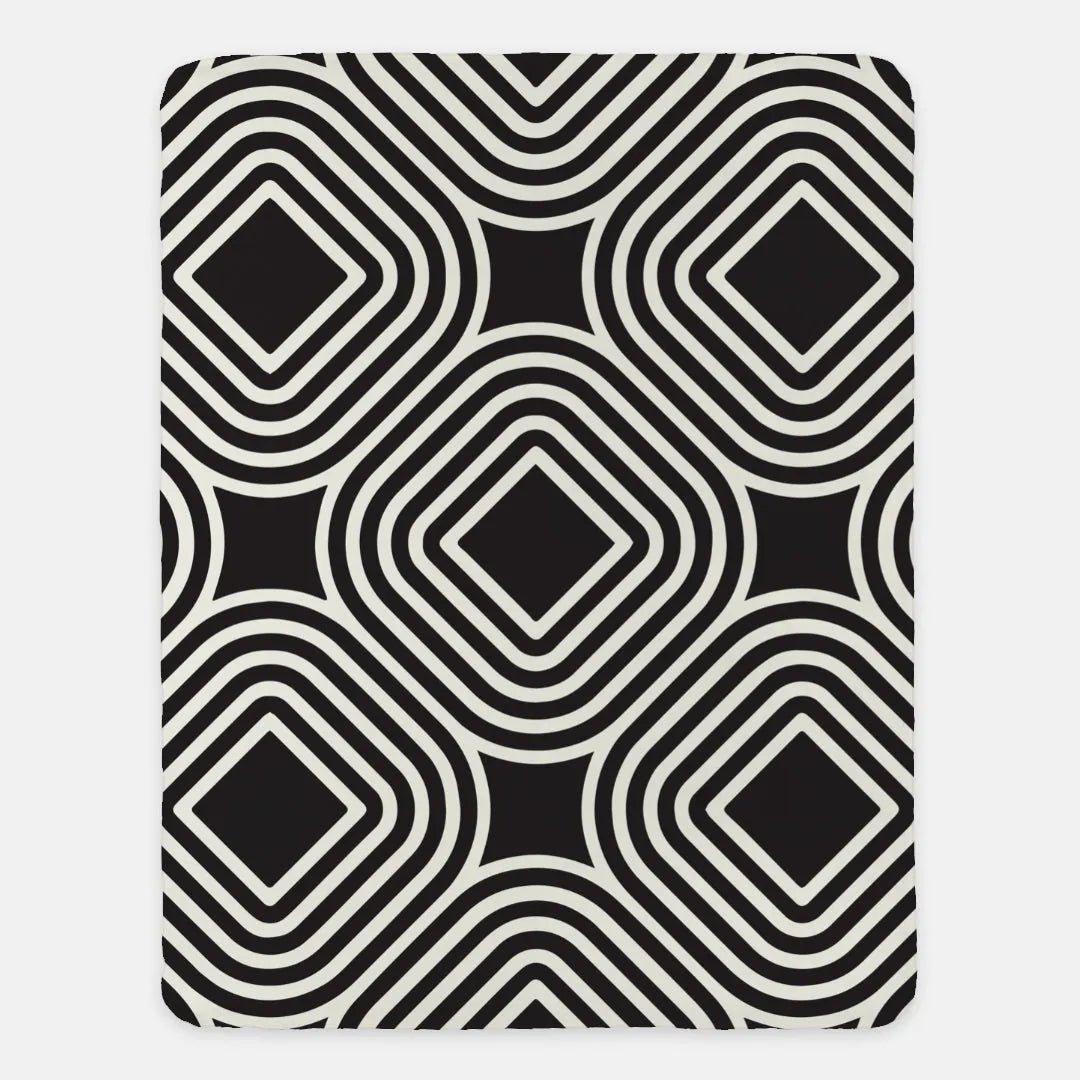 Geometric Black Squares Sherpa Blanket - 60" x 80" - Festive Fit Home