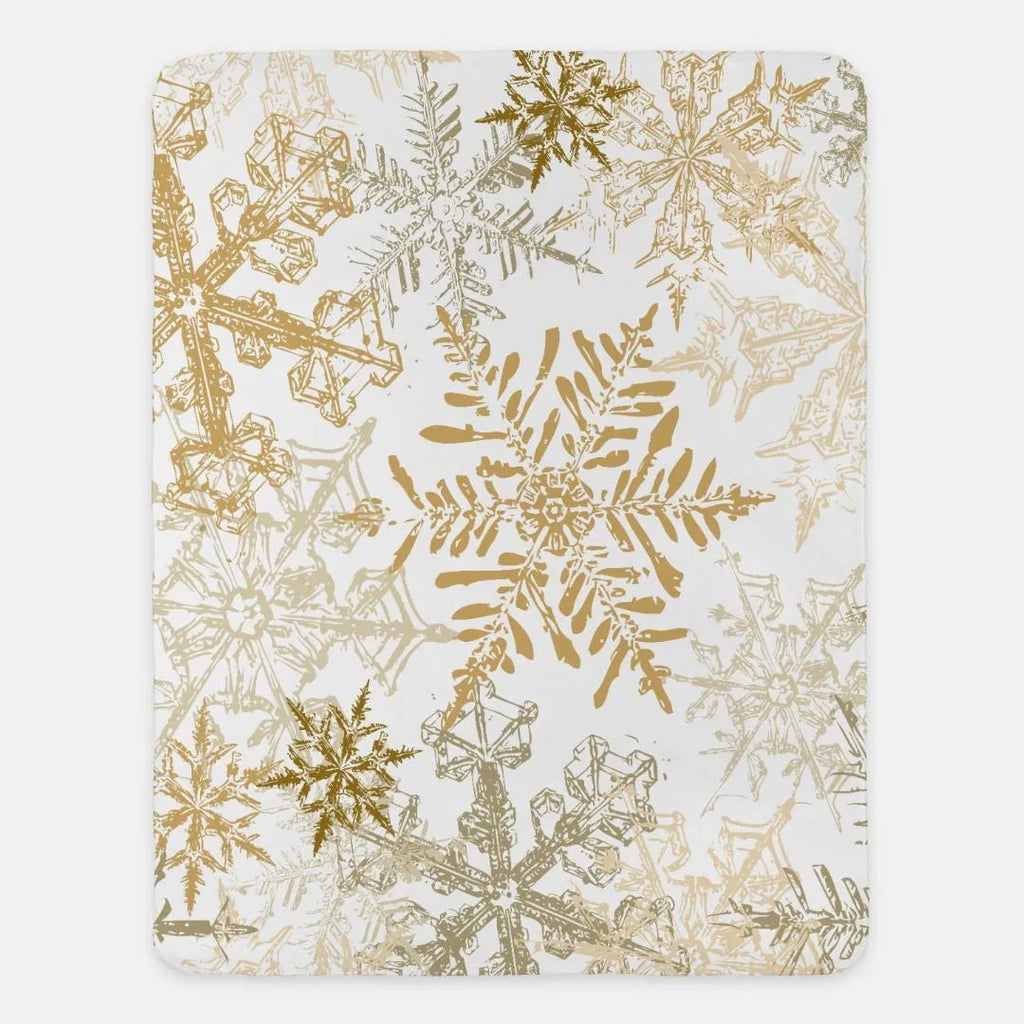Golden Snowflakes Sherpa Blanket - 60" x 80" - Festive Fit Home