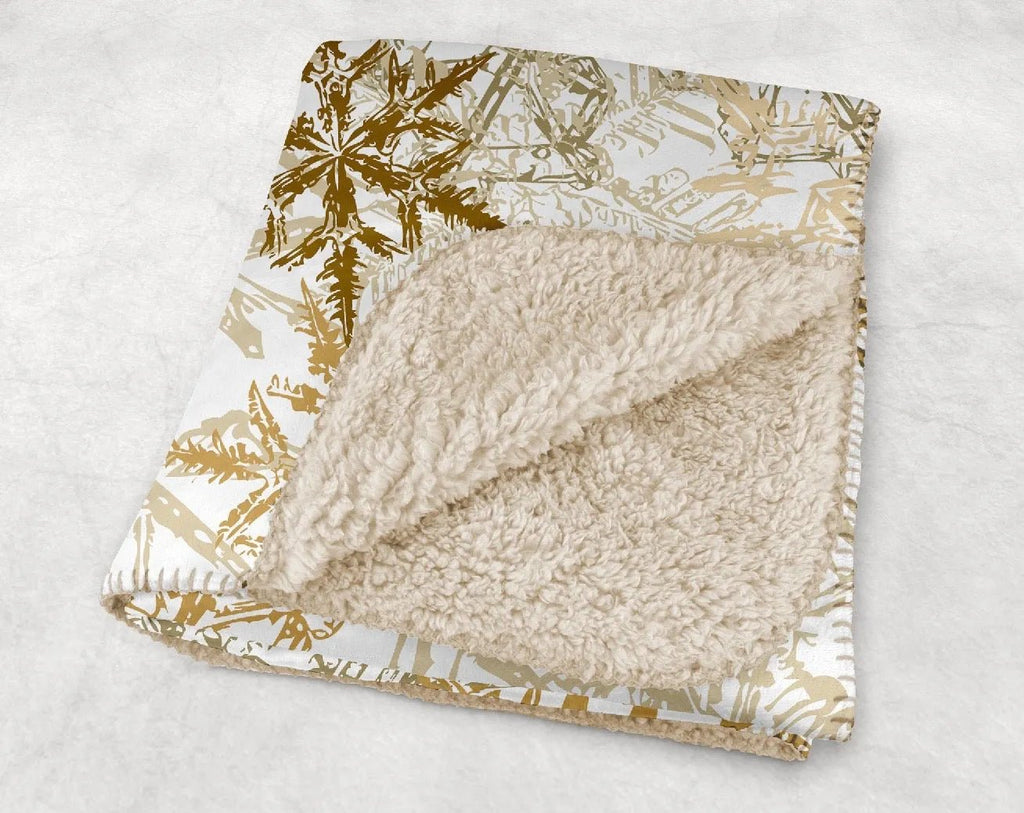 Golden Snowflakes Sherpa Blanket - 60" x 80" - Festive Fit Home