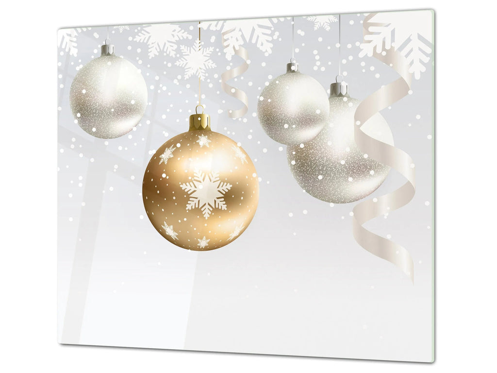 Holiday Charcuterie Board & Serving Tray - White & Gold Ornaments Christmas Serving Platter - Festive Fit Home