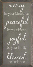 Merry, Peaceful, Joyful, Blessed Christmas Wood Sign - 9"x18" - Festive Fit Home