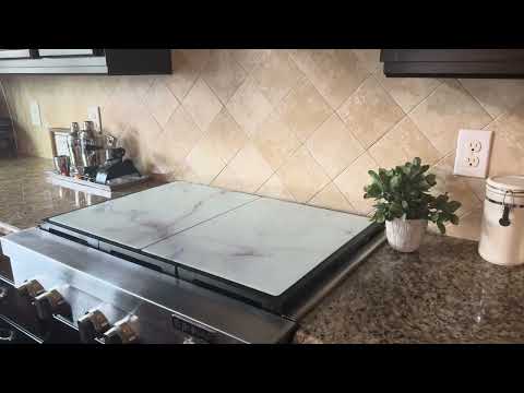 Stove Top Cover - Cool White Marble Glass | Charcuterie Board | Festive Fit Home