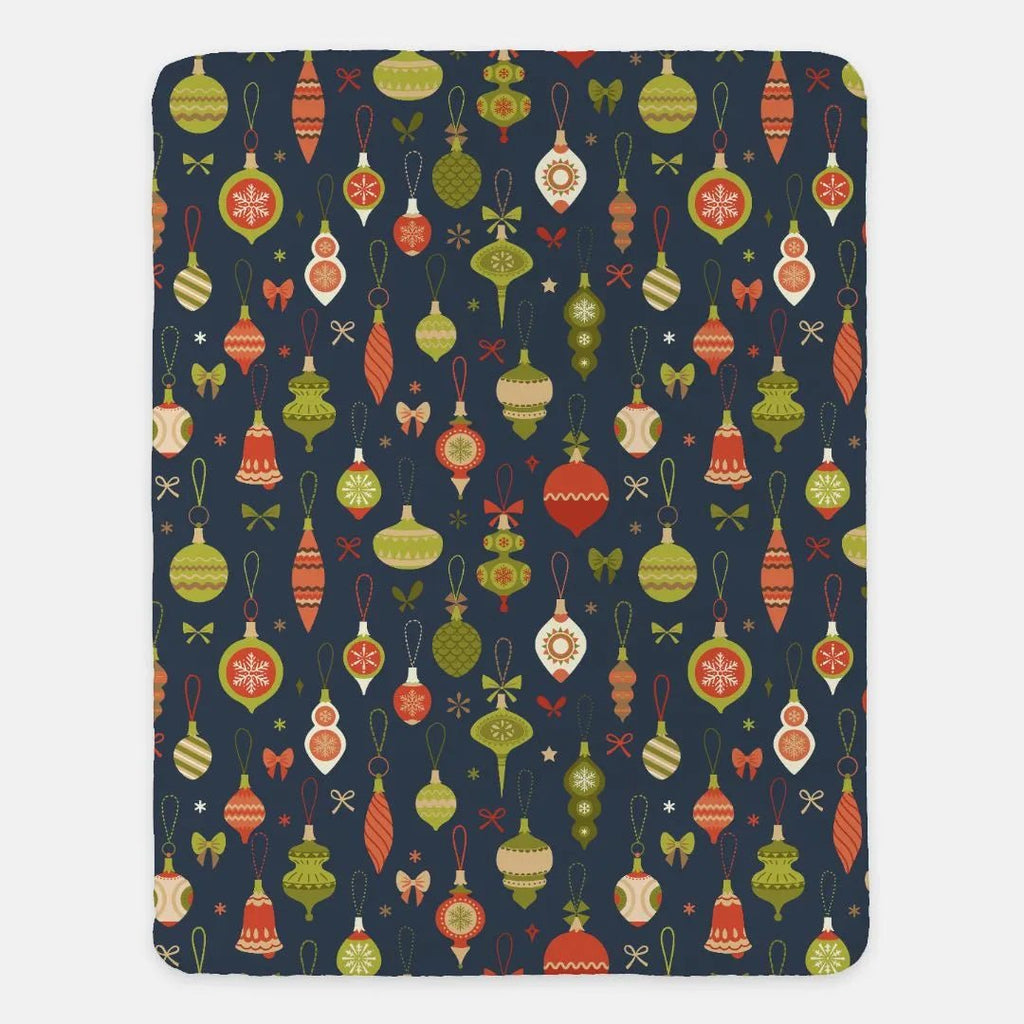 Retro Ornaments Christmas Sherpa Blanket - 60"x80" - Festive Fit Home