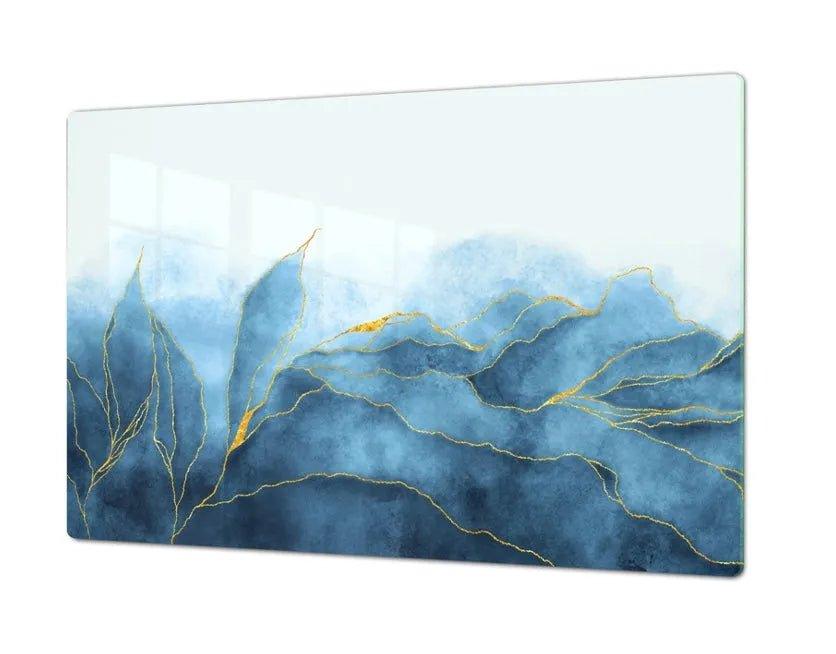 Stove Cover - Modern Blue Leaves | Gas & Induction Cook Top Cover | Burner Cover - Festive Fit Home