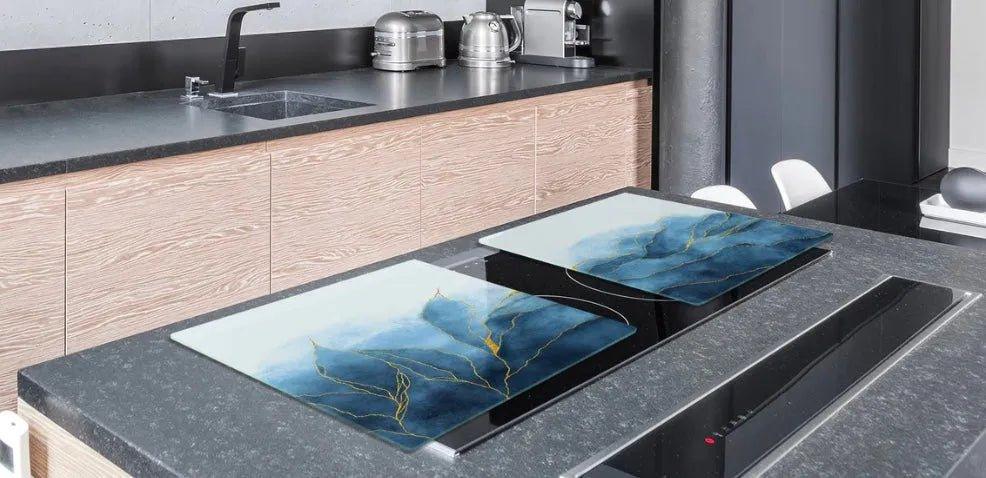 Stove Cover - Modern Blue Leaves | Gas & Induction Cook Top Cover | Burner Cover - Festive Fit Home