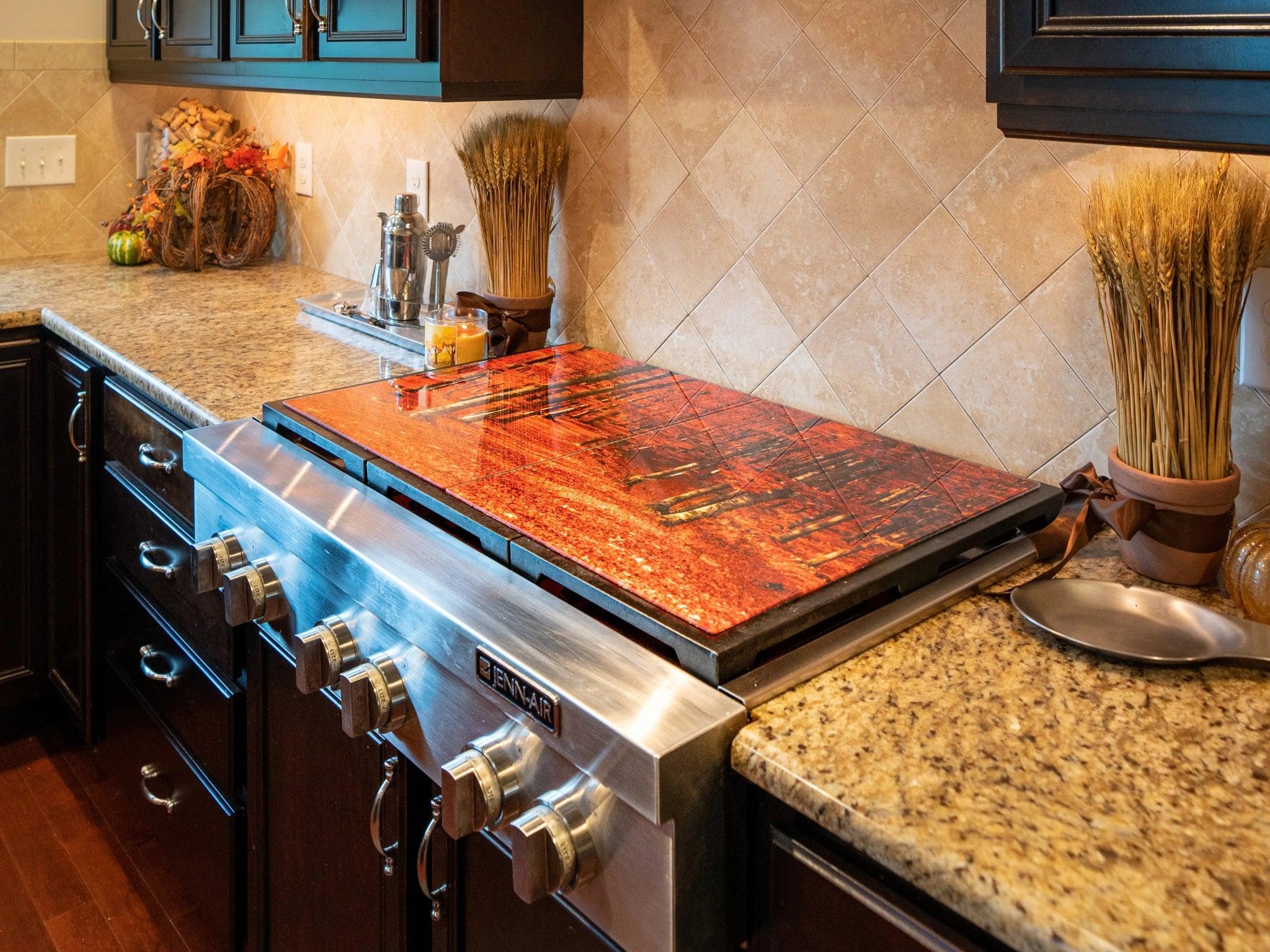 Stove Cover - Red Forest | Noodle Board | Gas and Electric Cook Top Cover | Charcuterie Board - Festive Fit Home