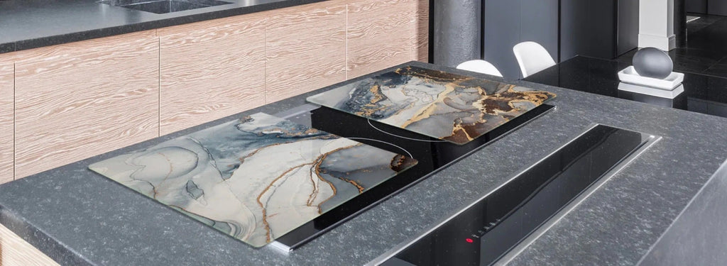 Stove Top Cover - Blue and Gold Glitz | Gas & Electric Cook Top Cover | Noodle Board - Festive Fit Home