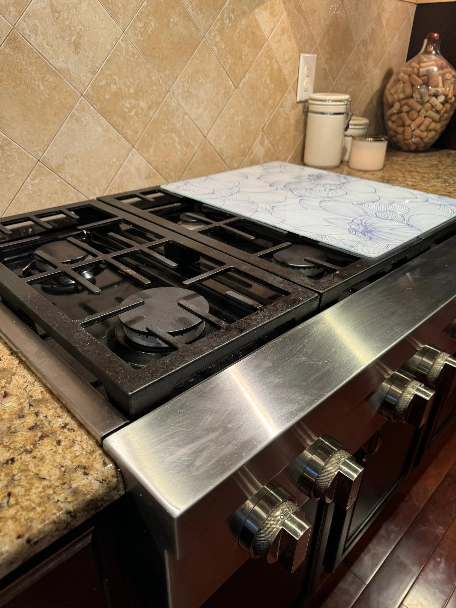 Stove Top Cover - Blue Flowers | Gas & Electric Cook Top Cover | Noodle Board - Festive Fit Home