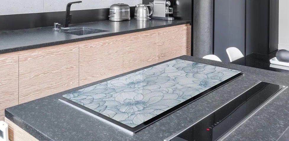 Stove Top Cover - Blue Flowers | Gas & Electric Cook Top Cover | Noodle Board - Festive Fit Home