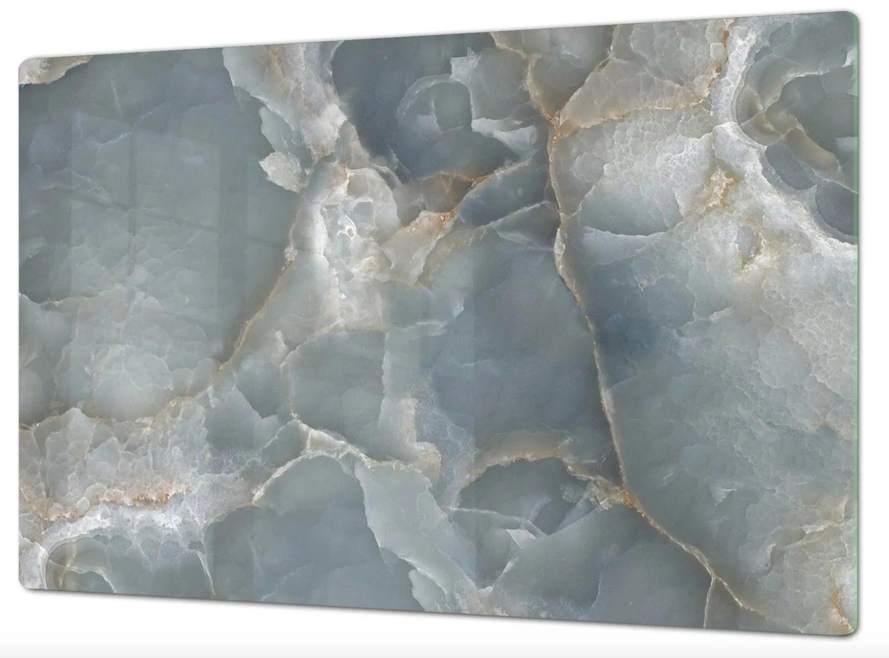 Stove Top Cover - Blue - Gray Marble Glass | Gas & Electric Cook Top Cover | Charcuterie Board - Festive Fit Home