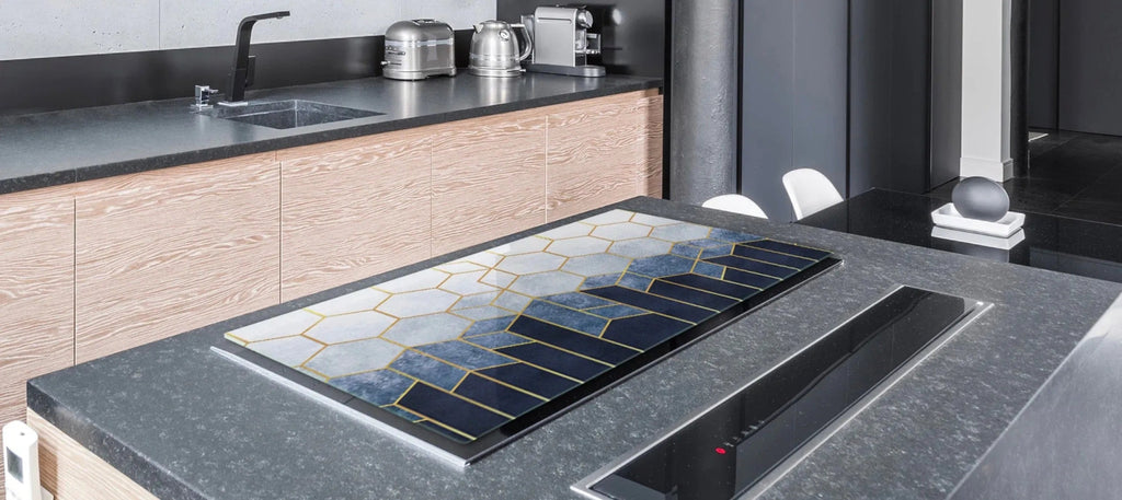 Stove Top Cover - Blue Hexagon | Noodle Board | Gas & Induction Cook Top Cover | Charcuterie and Cutting Board - Festive Fit Home