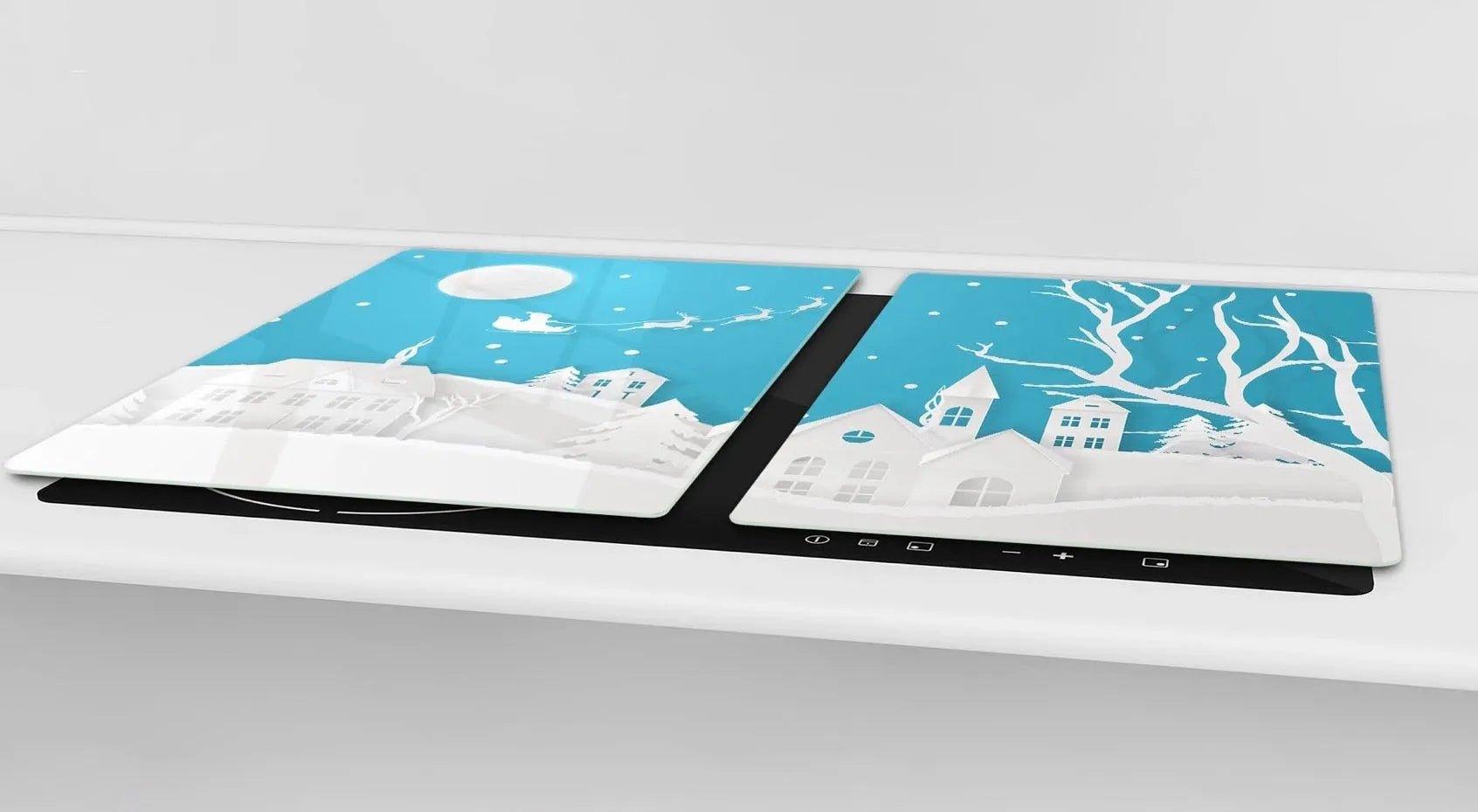 Stove Top Cover, Christmas Snow Wonderland | Gas and Induction Electric Cook Top Cover | Charcuterie and Cutting Board - Festive Fit Home