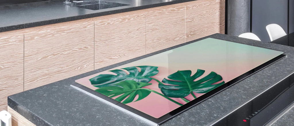 Stove Top Cover - Green Pink Palms | Gas & Electric Cook Top Cover | Noodle Board - Festive Fit Home