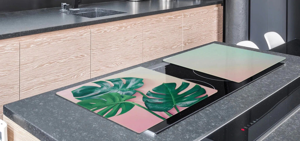 Stove Top Cover - Green Pink Palms | Gas & Electric Cook Top Cover | Noodle Board - Festive Fit Home