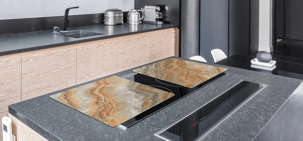 Stove Top Cover - Orange Marble Style | Gas & Electric Cook Top Cover | Burner Cover - Festive Fit Home
