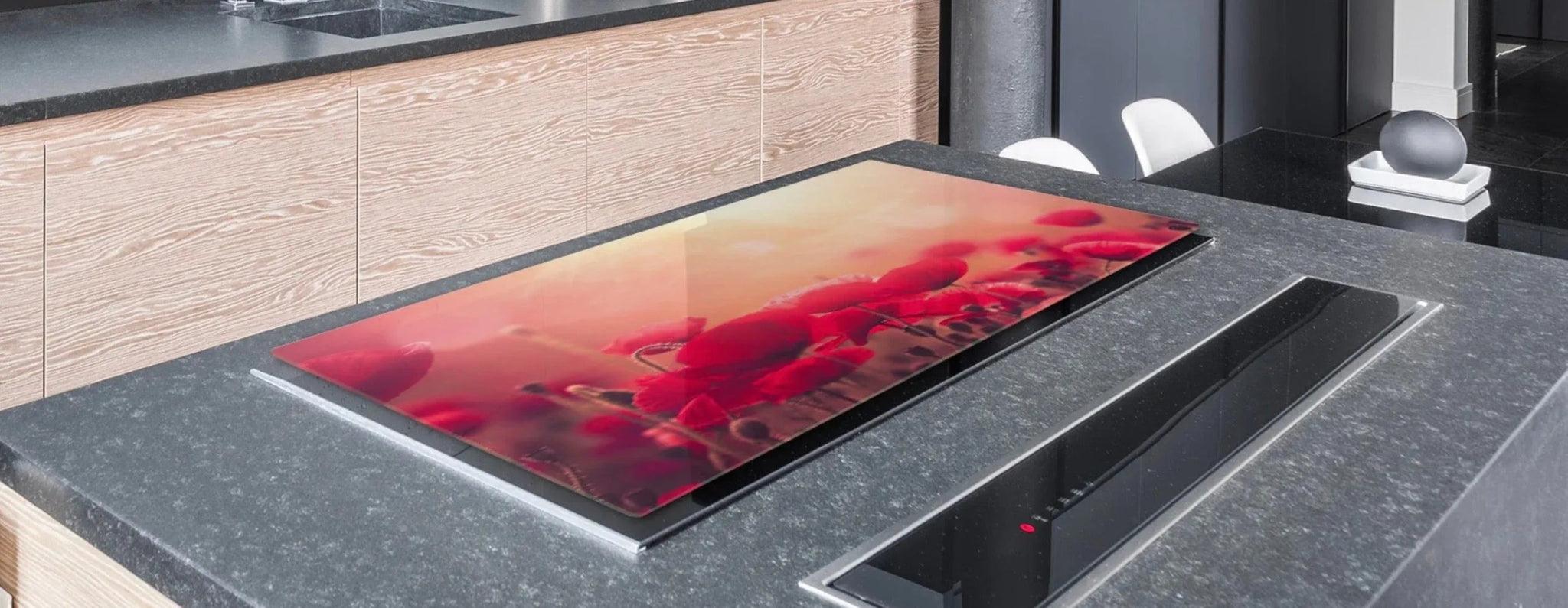 Stove Top Cover - Red Poppies | Gas & Induction Electric Cook Top Cover | Noodle Board - Festive Fit Home
