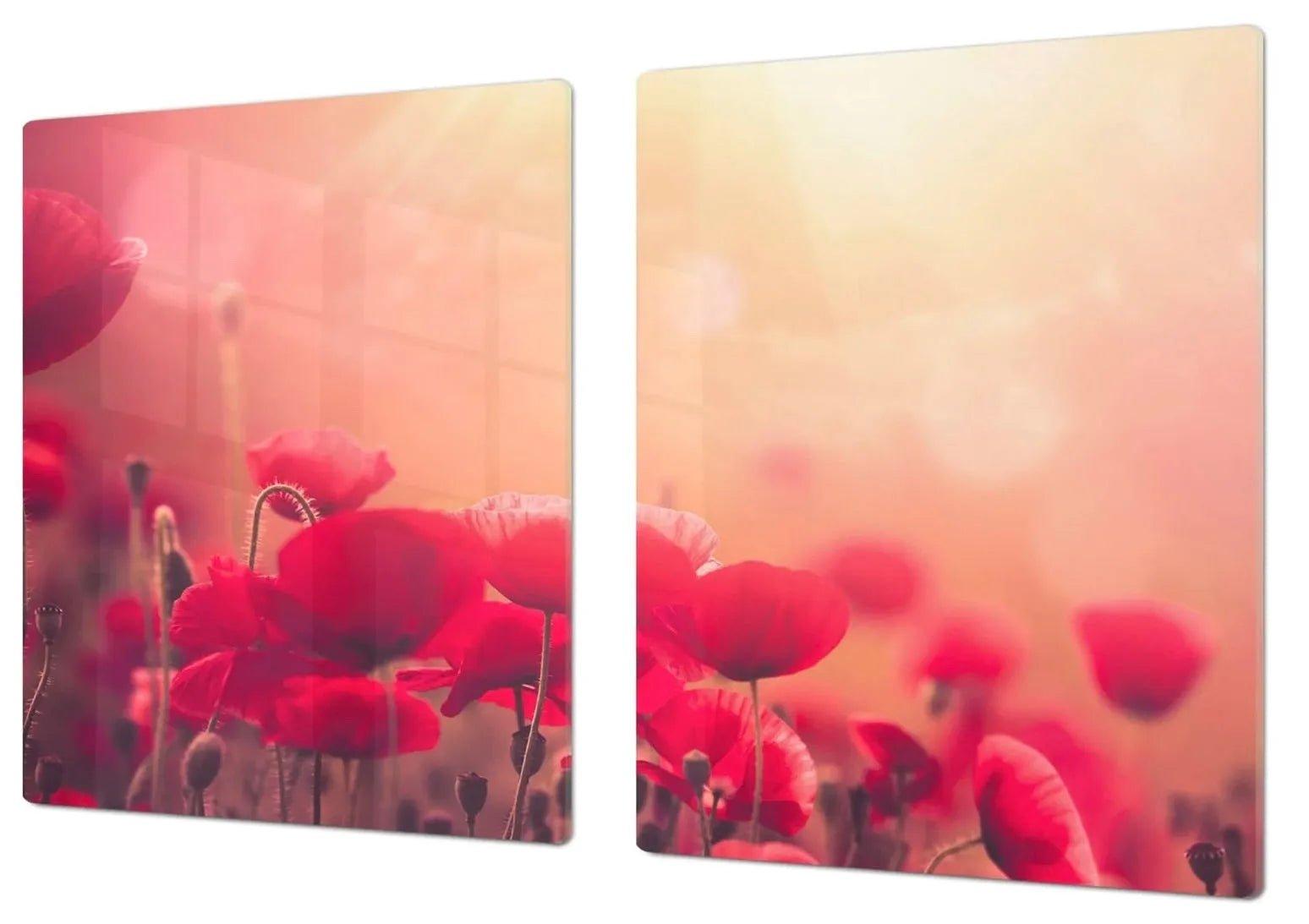 Stove Top Cover - Red Poppies | Gas & Induction Electric Cook Top Cover | Noodle Board - Festive Fit Home