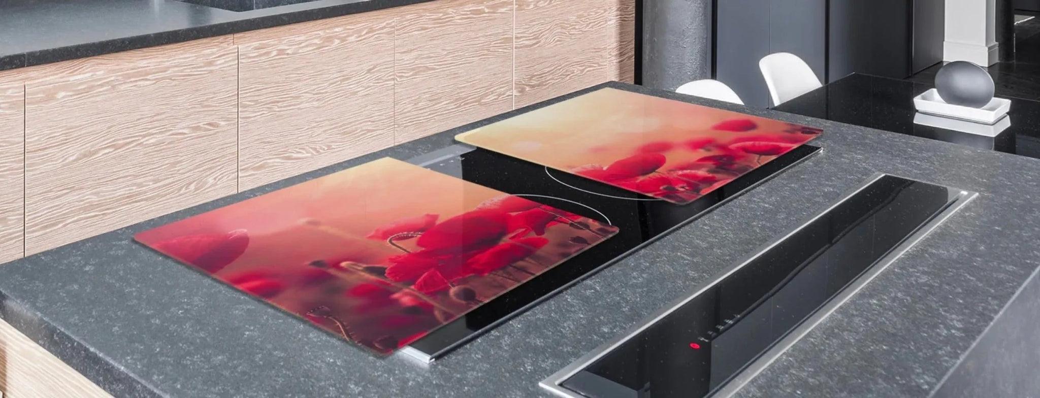 Stove Top Cover - Red Poppies | Gas & Induction Electric Cook Top Cover | Noodle Board - Festive Fit Home
