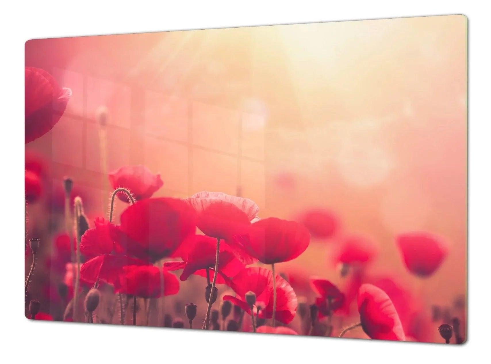 Stove Top Cover - Red Poppies | Gas & Induction Electric Cook Top Cover | Noodle Board - Festive Fit Home