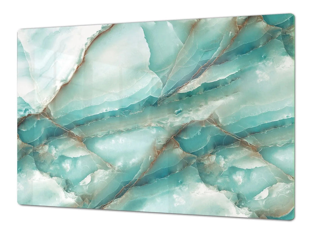 Stove Top Cover - Teal Marble Glass Style | Gas & Electric Burner Cover | Noodle Board - Festive Fit Home