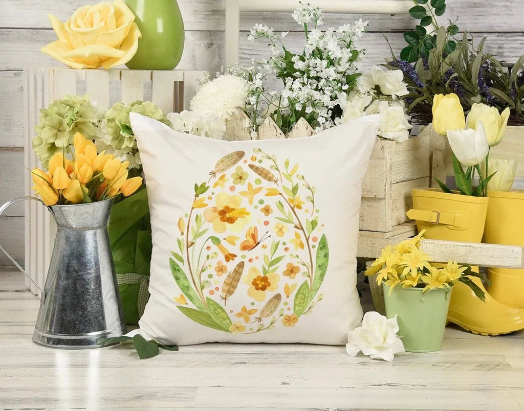 Yellow Floral Easter Egg Throw Pillow Cover - Festive Fit Home