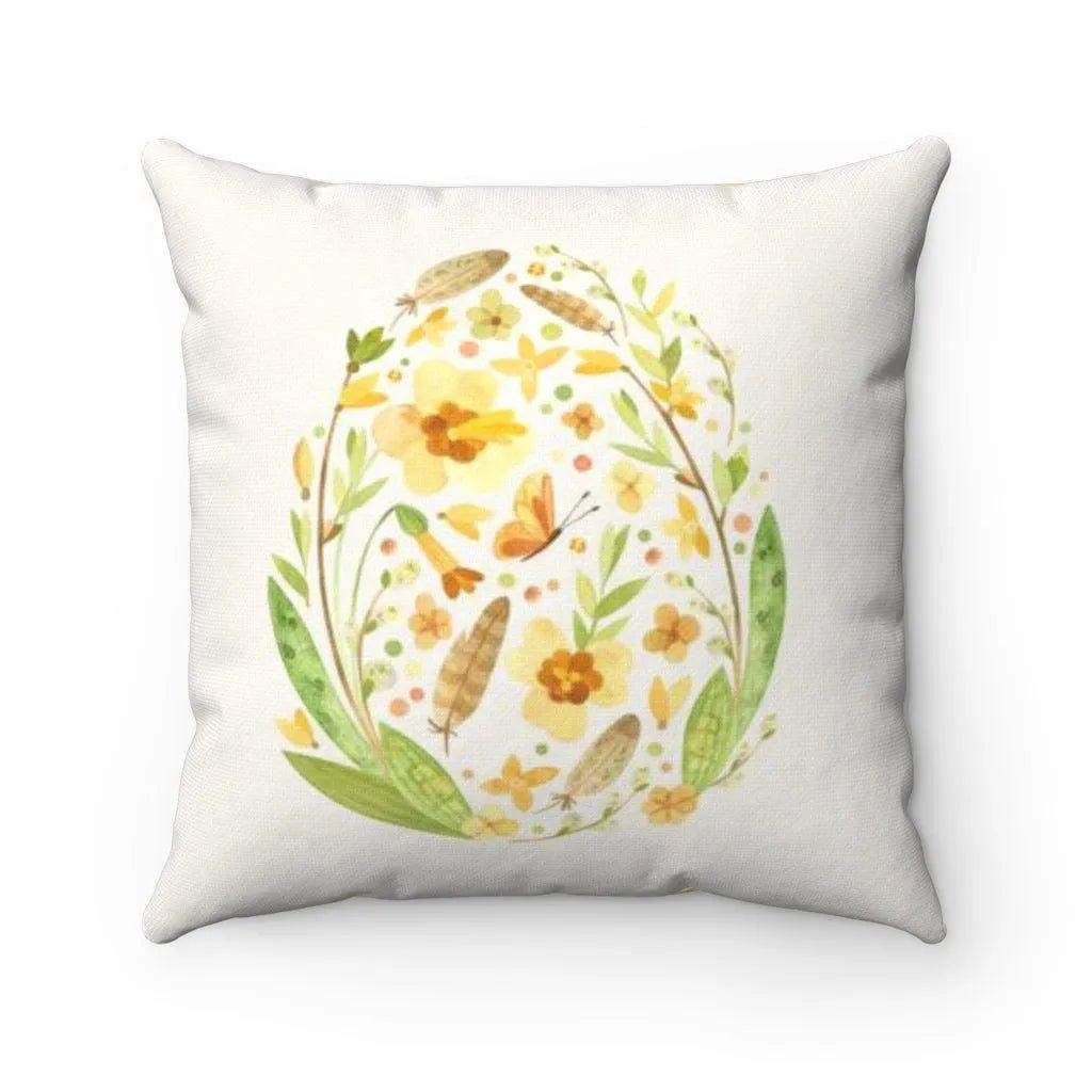 Yellow Floral Easter Egg Throw Pillow Cover - Festive Fit Home