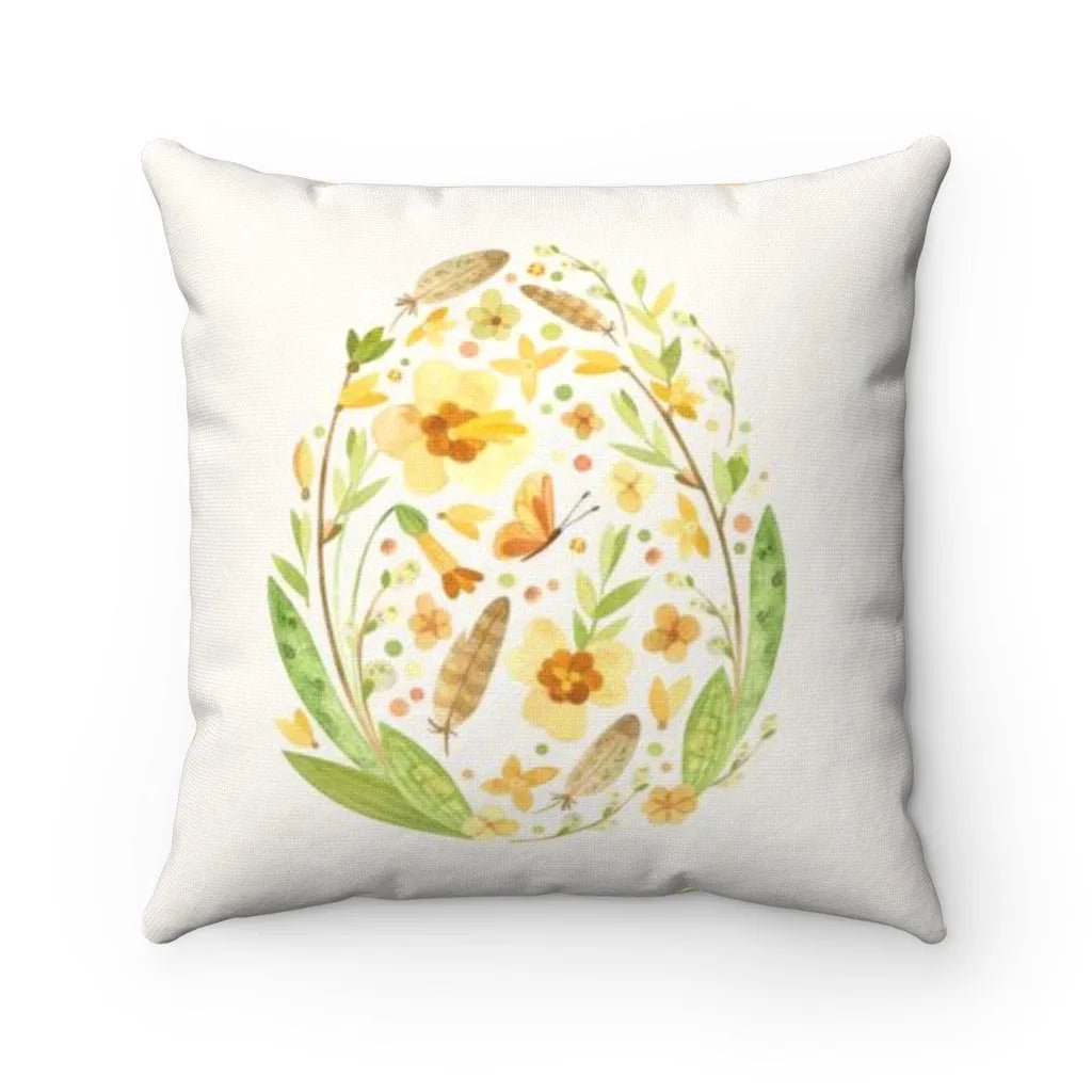 Yellow Floral Easter Egg Throw Pillow Cover - Festive Fit Home