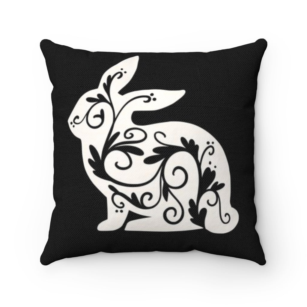 Bunny Silhouette Throw Pillow Cover (White -  Left)