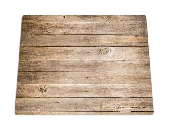 RV Glass Stove Top Cover - Barn Wood and Cutting Board