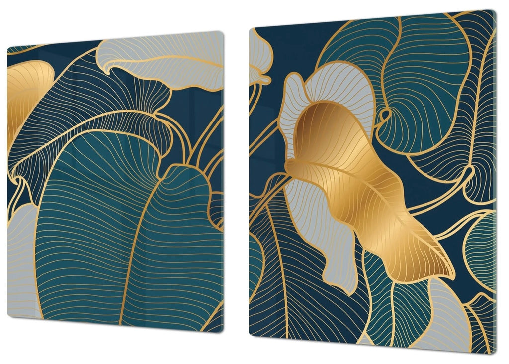 Stove Top Cover - Gold & Teal Palms | Gas & Electric Noodle Board