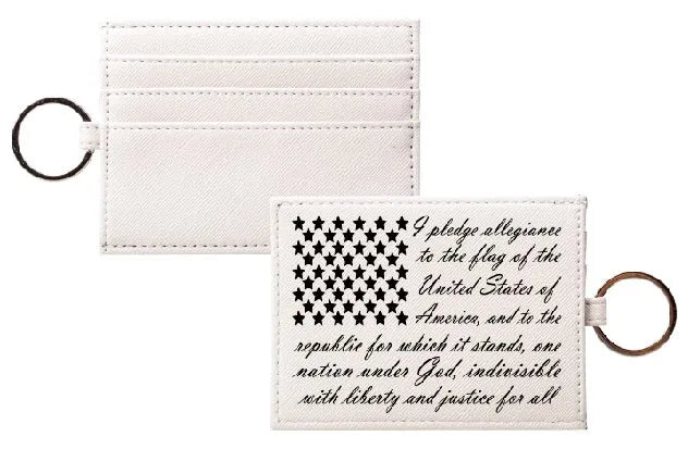 Key Ring Card Holder Saffiano Leather Finish - Pledge of Allegiance