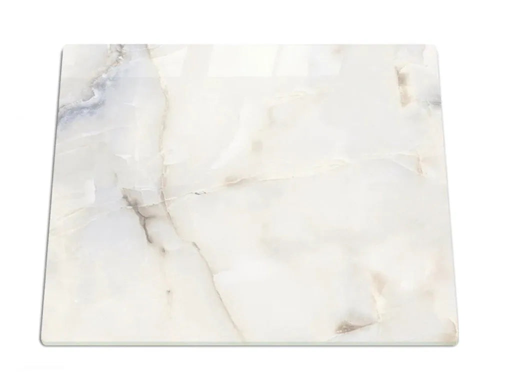 White Marble Glass RV Stove Top Cover and Cutting Board