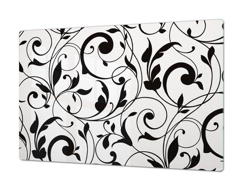 Stove Top Cover - White and Black Scroll | Gas and Induction Cooktop Cover  | Noodle Board