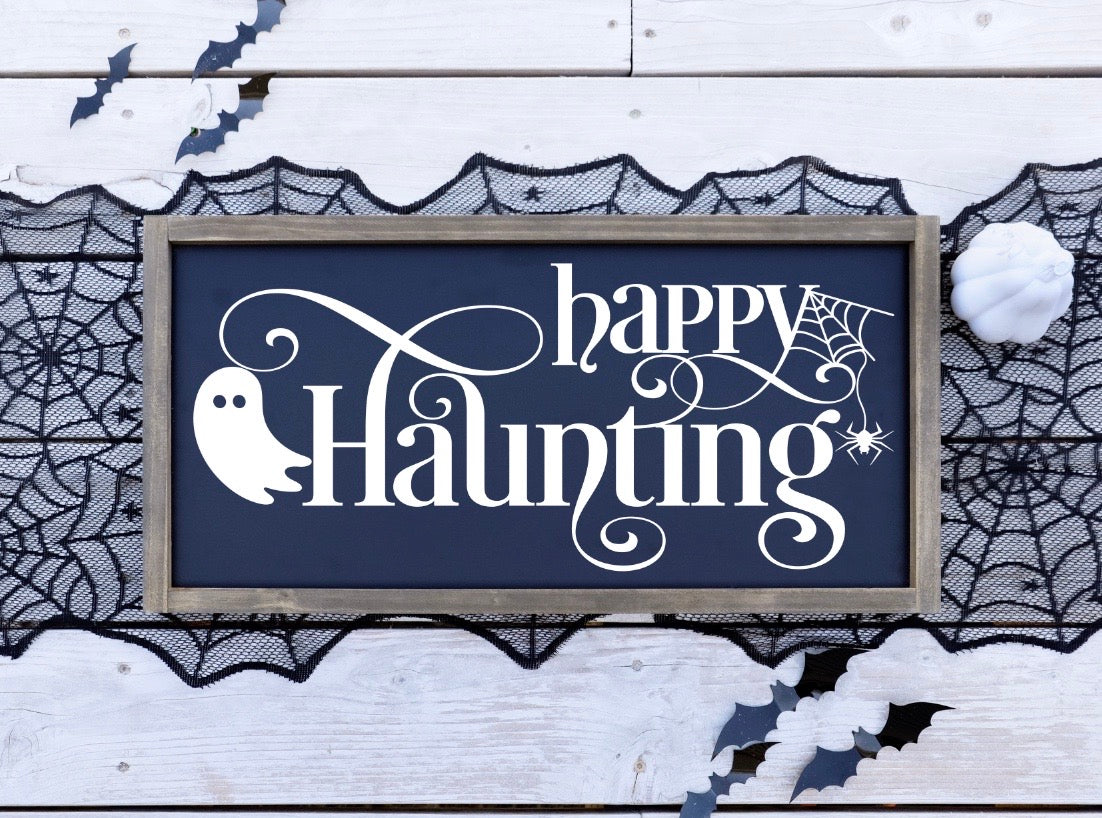 Ghostly Happy Haunting Large Halloween Wood Sign -12