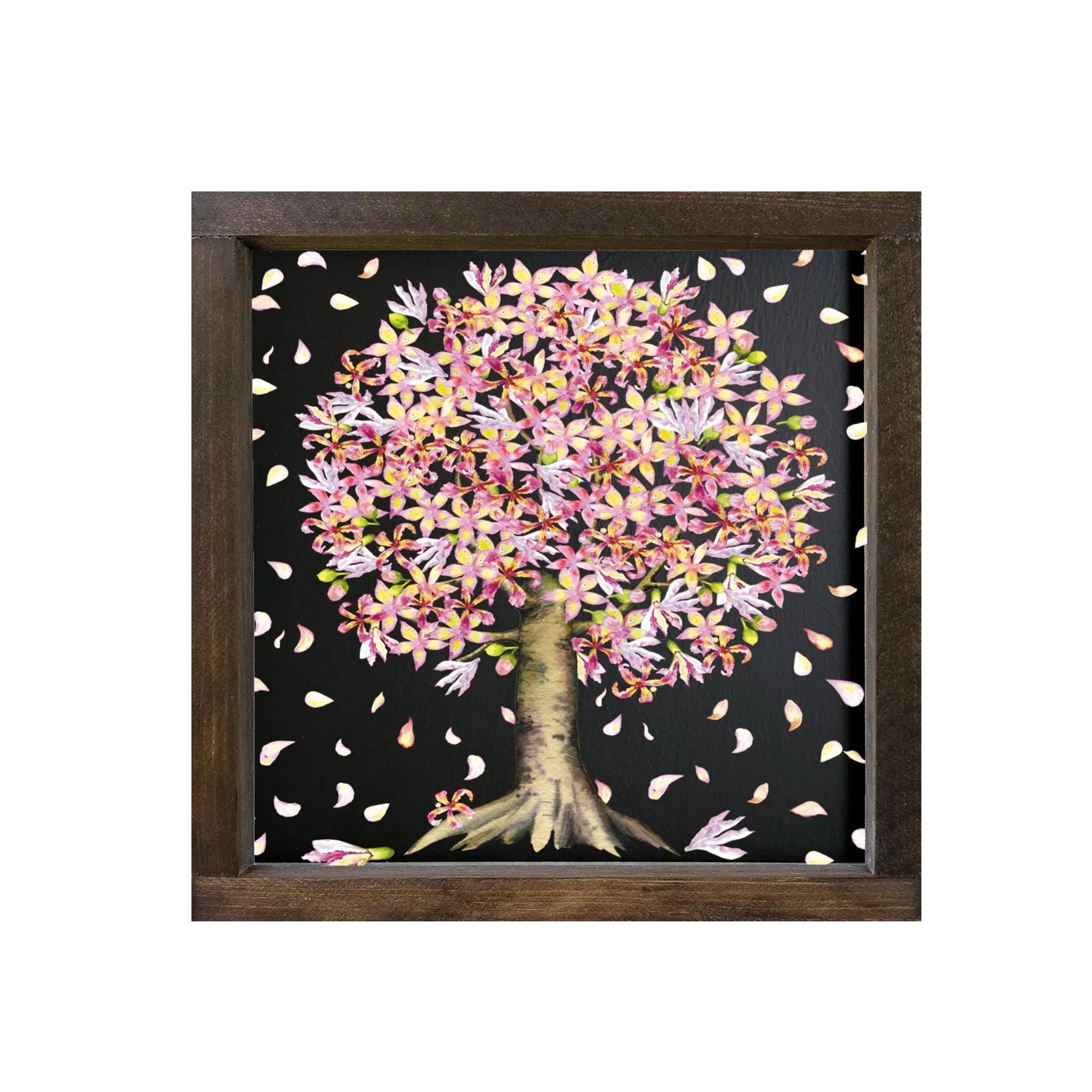 Tree Spring Art Raining Petals Framed Wood Sign - 12