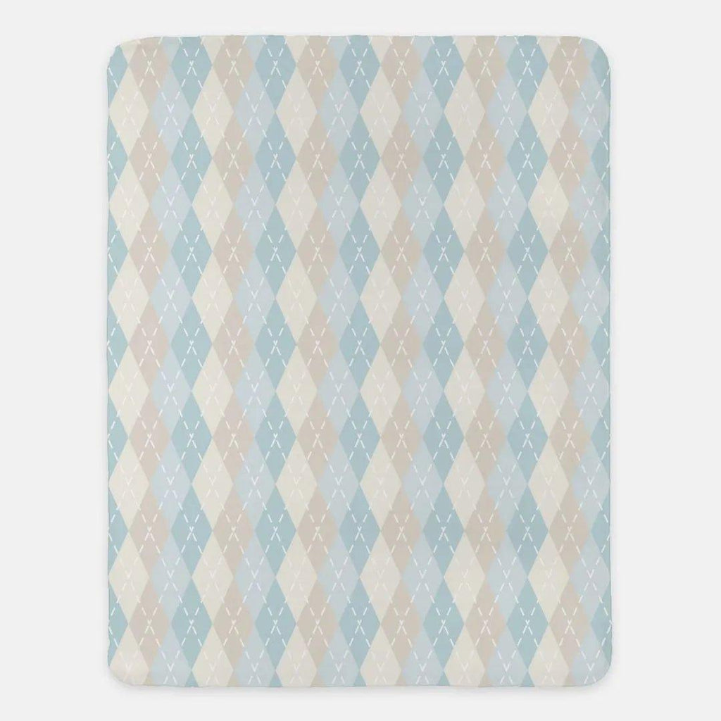 Blue Argyle Sherpa Throw Blanket - 60"x80" - Festive Fit Home