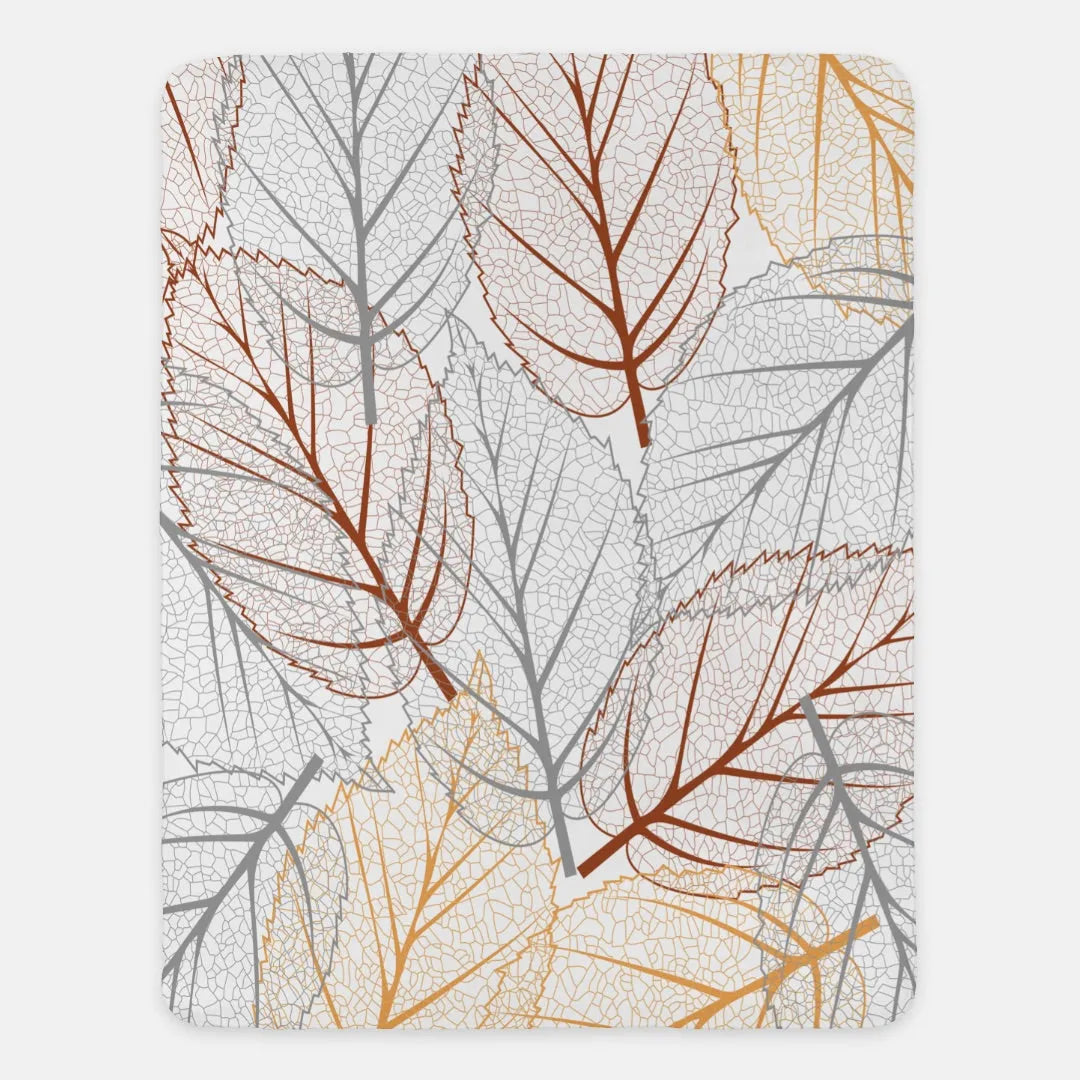 Modern Leaf Sketch Fall Throw Sherpa Blanket - 60