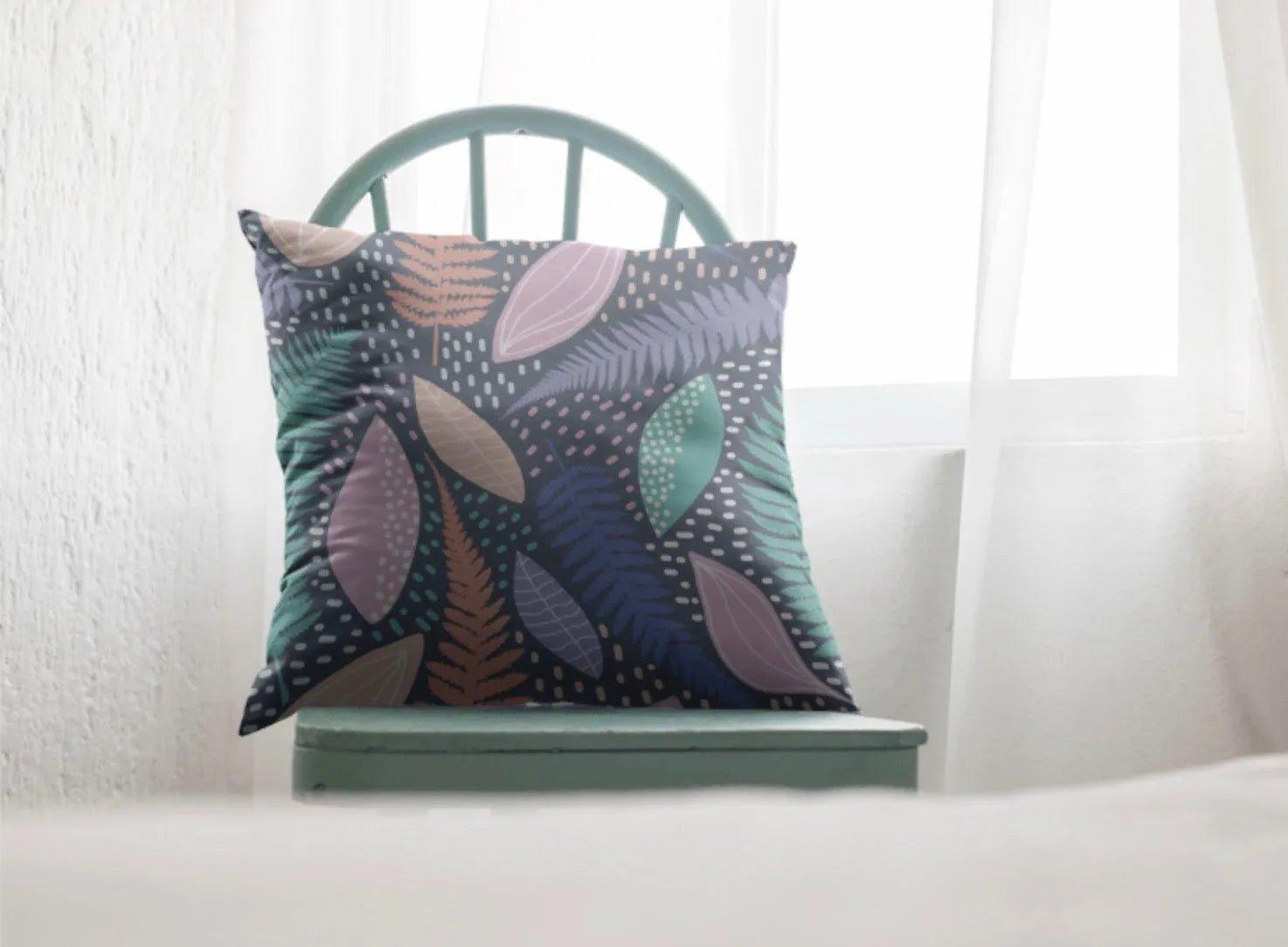 Modern Fern Throw Pillow Cover - Blue - Festive Fit Home